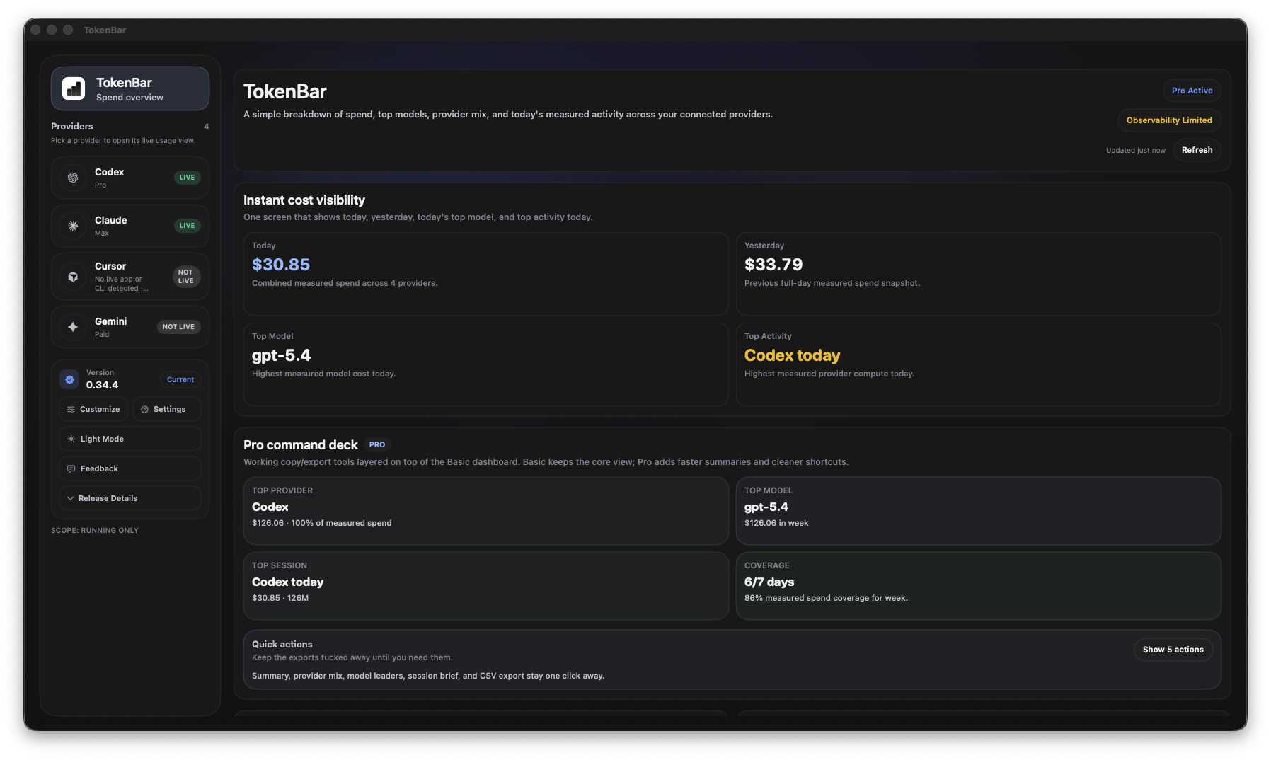 TokenBar desktop dashboard screenshot